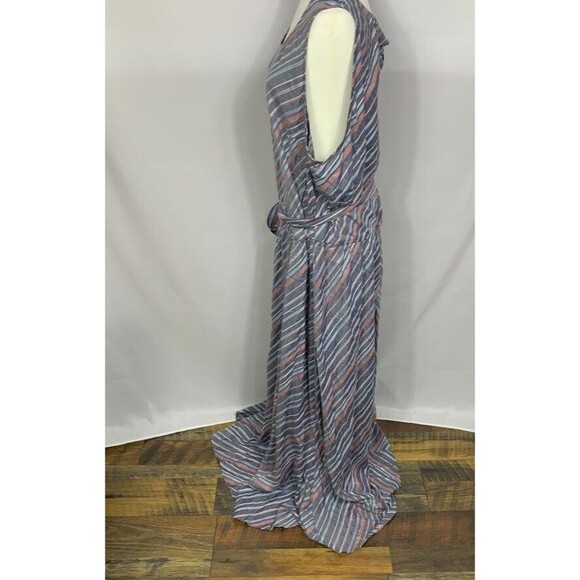 Lane Bryant Womens Dress 22 Gray Multicolor Striped Sleeveless Maxi Belted Grey - Picture 3 of 11